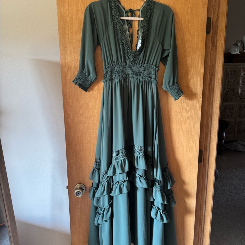 Baltic Born Teal Ruffle Maxi Dress